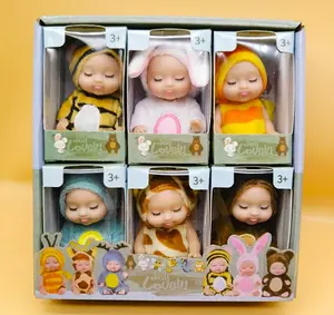 Kawaii Sleeping Baby Dolls in Animal Onesies 6 Pcs Cute Mini Doll Set Trendy Room Decor & Desk Ornaments for Kids