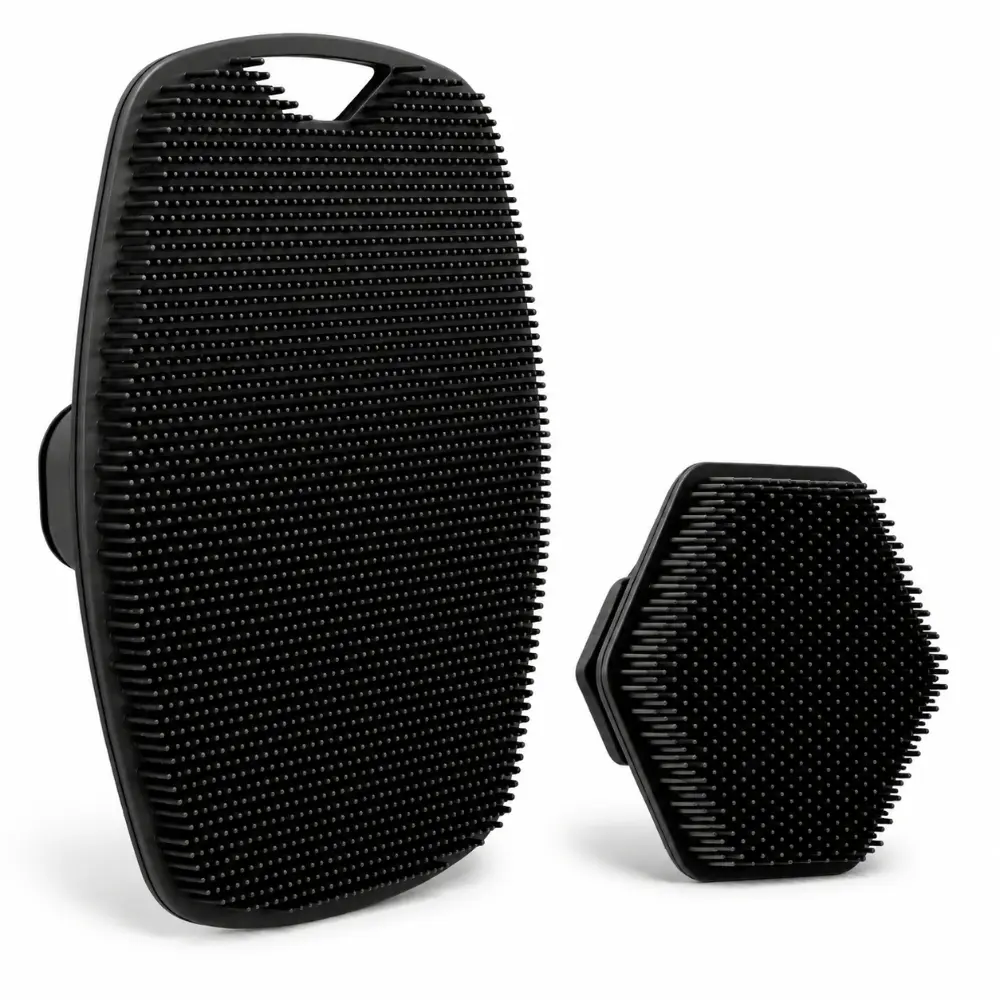 Silicone Body Scrubber Set, 2-Pack Exfoliating Back Brush with Hexagonal Facial Brush, Multi-Purpose Shower Cleansing Tools for Smooth Skin