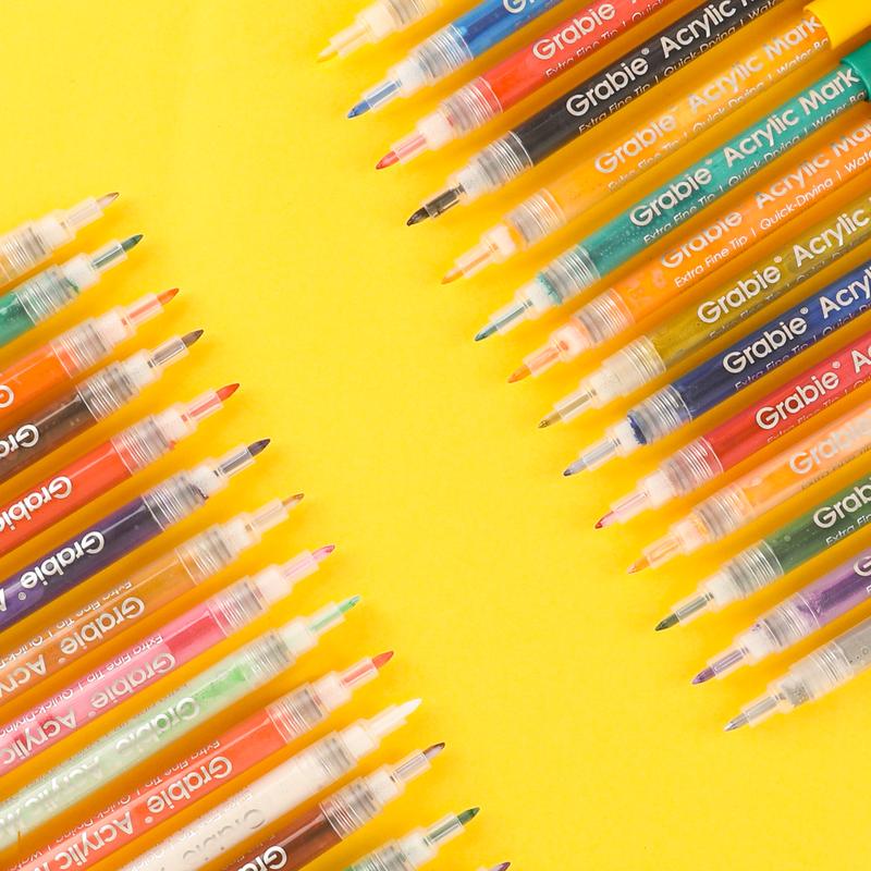 [Flash Sale] Grabie Acrylic Markers Paint Pens Set (Drawing Pad Included), for Rock Painting, Ceramic, Canvas, Plastic, Glass artmarkers acrylic paintmarkers, coloring, artist, creative, durable, glossy, easily, waterproof, gift for valentines's day