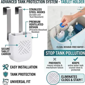 Toilet Tank Cleaning Tablet Holder, 3.7'' x 2.9'' x 0.7'' Toilet Tank Bleach Tablet Bracket, Hanging Toilets Bowl Cleaner Carrier for Preventing Dissolved Residue From Polluting Water Tanks