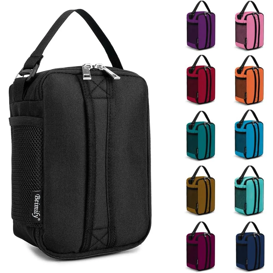 Mini Insulated Lunch Bag for Women Men, Portable Refrigerated Lunch Box,Soft Insulated Tote Cooler Bag for Work Camping Hiking Beach Picnic with Comfort Handle and Removable Hand Strap(Black)