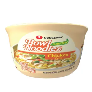 Chicken Noodle Soup Instant Ramen, 12, Microwaveable Bowl Soup Mix, Korean Ramyun with Cabbage Carrots, Sabor a Pollo