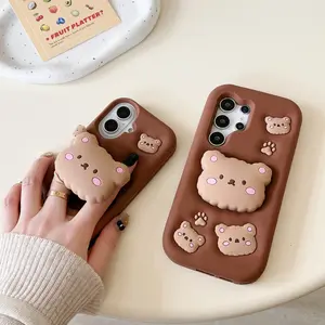 Adorable Bracket Bear Phone Case for Samsung Galaxy s24ultra s23ultra s23fe s21fe a12/m12 a13/a04s a14 a15 a24 a25 a35 a51/a31 a52 a53 a54 a55 with Cute Bear Design Cellphone Smartphone Casing Cover