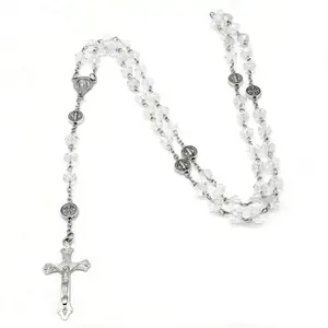 Crystal Bead Catholic Rosary Necklace Cross Pendant Choker Religious Necklaces Long Chain Prayer Charm Jewelry GiftGift
