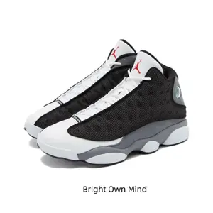 Black, White and Gray High-Top Retro Basketball Shoes with Mesh and Leather Upper, Gray Midsole