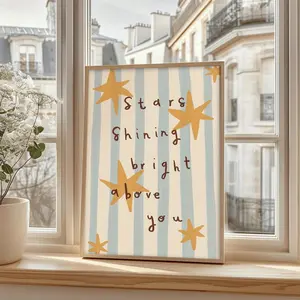 2D Flat, 2D Flat, One Unframed Canvas Print Featuring Calming Vibes, with Soothing Stars And Motivational Quotes. This Frameless Artwork in Retro Or Art Deco Style Is Perfect for Decorating Bedrooms, Living Rooms, Or Home Offices,Frameless
