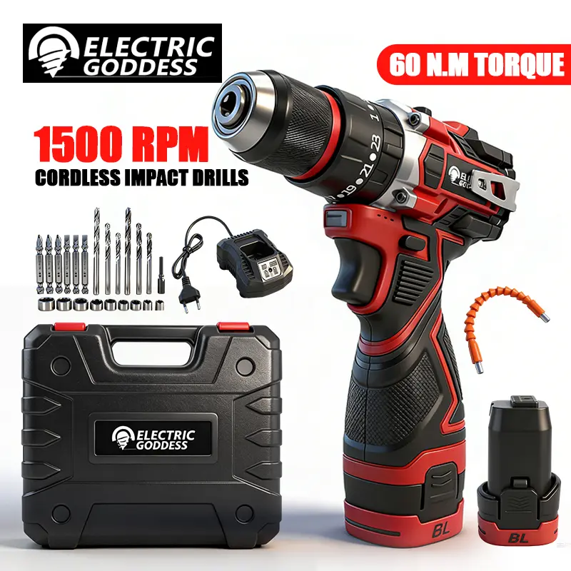 16.8V Brushless Impact Cordless Drill Driver - 10mm Metal Ratchet Chuck, 2-Speed Screw Gun with High Torque, Fiberglass-Plastic-Porcelain Compatible Portable Power Tool with Batteries for Woodworking, Household Repairs