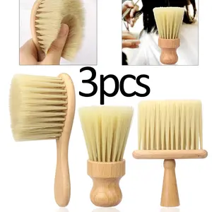 3-piece beech wood hair brush, wooden brush comb neck and face duster, soft bristle hair cutting and sweeping brush, barber hair cleaning cutting and styling tools, suitable for hair cutting and facial cleaning tools