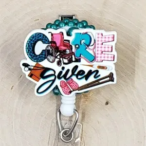 Caregiver Retractable ID Badge Reel | Care Giver Home Health Sitter | Teacher Nurse MD Doctor Medical Hospital Healthcare Badge Holder