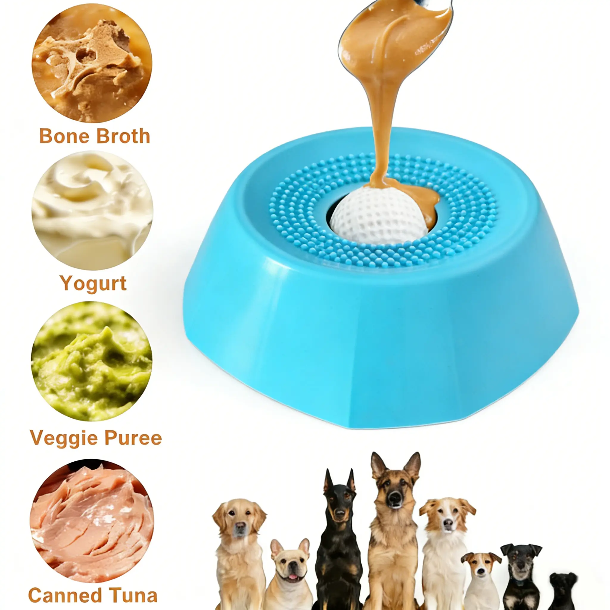 No-Spill Slow Feeder Dog Bowl with Rolling Ball | Tongue Cleaning  Anti-Bloating Dog Lick