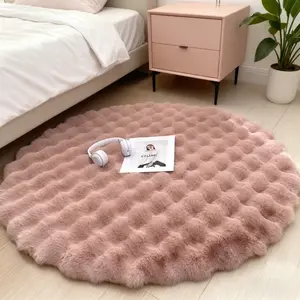 Round Play Mat, Soft Quilted Baby Floor Pad, Non-Slip Faux Fur Carpet, Plush Toddler Game Mat, Comfortable Durable Nursery Rug