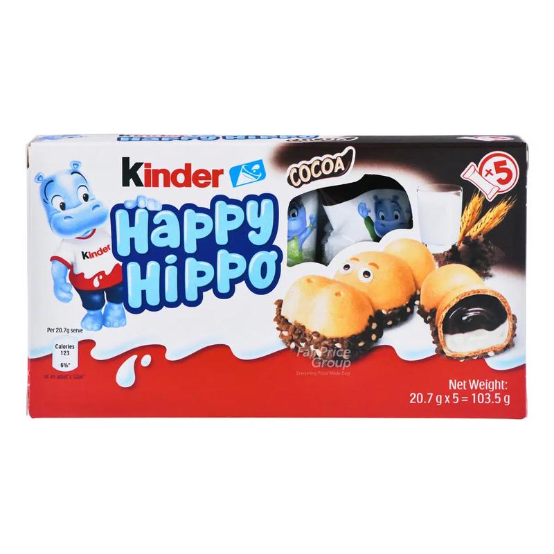 Kinder Happy Hippo Cocoa Biscuits 5 Individually Wrapped Biscuits Kids Favorite 103Gr