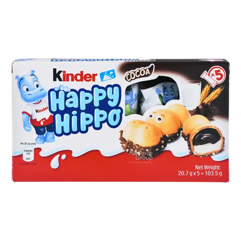 Kinder Happy Hippo Cocoa Biscuits 5 Individually Wrapped Biscuits Kids Favorite 103Gr