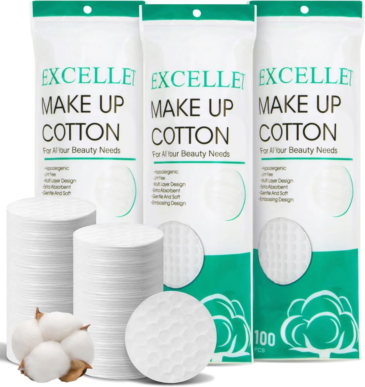 300PCS Cotton Rounds - Lint Free Cotton Pads for Face & Makeup Removal