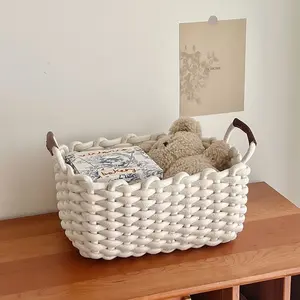 Desktop Storage Box Woven Basket Shelf Bedside Entryway Cosmetic Skincare Organizer, Multipurpose Home Organization Solution