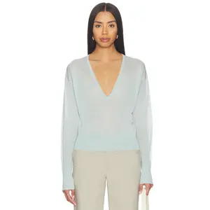 fleur du mal Sheer Knit V-neck Sweater in Frosted Mint