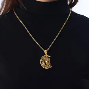 U7 Viking Moon Raven Necklace Pentacle Raven Pendant Occult Necklaces Amulet jewelry