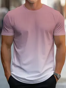 Men's Gradient Color Casual Round Neck T-Shirt, Multicolor Options, Short Sleeve, Fitted H-Type, Geometric Pattern, All Seasons