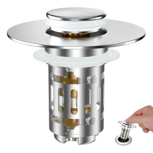 Hibbent Universal Bathroom Sink Drain Strainer, Upgraded 3 in 1 Pop Up Stopper with Removable Stainless Steel Filter Basket, Brass Bullet Core, Hair Catcher Sink Plug for 1.1''~2.36'' Hole, Chrome