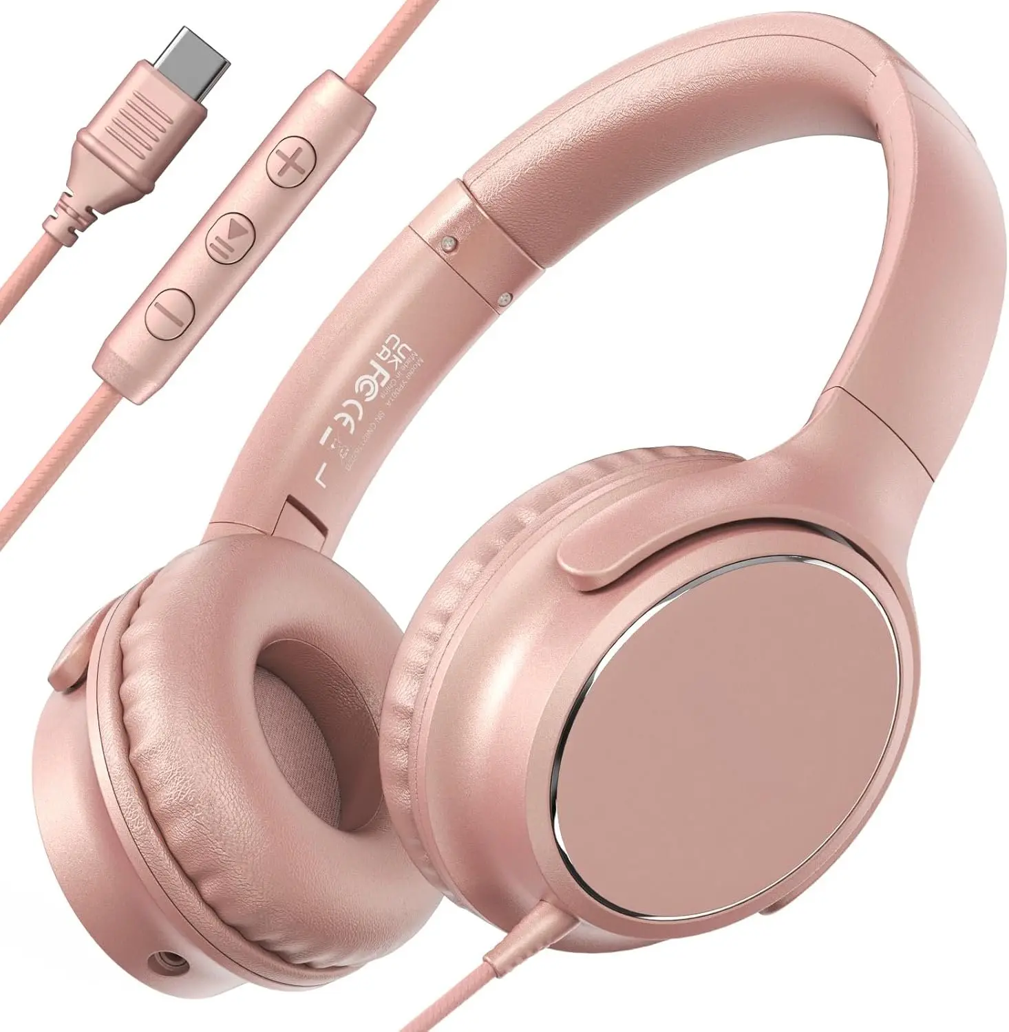 USB C Wired Over-Ear Headphones with Microphone, Volume Control, Share Port, and Adjustable Headband Foldable Stereo Headset for Adult/Teens for  16, , Laptop, Gaming, Travel