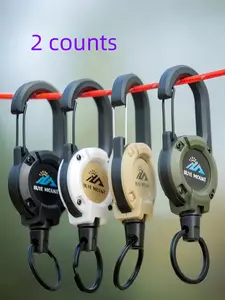 Random Color Outdoor Camping Tactical Climbing Carabiner, 2 Counts Multifunctional Keychain, Camping Retractable Anti-lost Rope, Outdoor Accessories