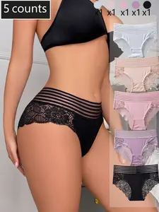 UFV Women's High Elasticity Contrast Lace Triangle Panties Set, Soft Skin-Friendly Fabric, Comfortable All-Season Wear, Sexy Design