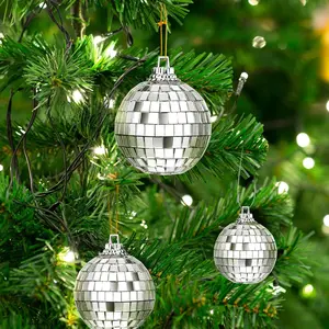 Mini Silver Disco Balls - Hanging Mirror Ornaments for Party, Wedding, Christmas Supplies, Silver Hanging Ball with Attached String for Ring, Reflects Light, Fun Party Home Bands Decorations (Pack of 37)