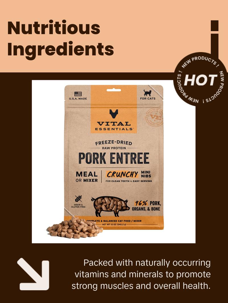 Vital Essentials Freeze-Dried Raw Pork Entree Cat Food Mini Nibs