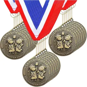 24 Pcs Kindergarten Graduation Award Medals Graduation Medals for Kids, Preschool Class of 2026 Grad Favors, 2'' Preschool Award Medallion with Red White Blue Ribbon , School Favor