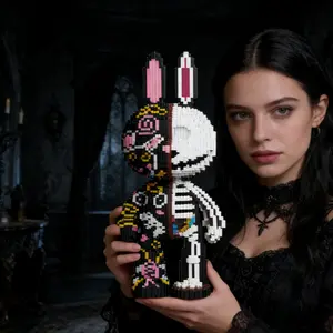 Skull Long Eared Rabbit 3D Puzzle Building Blocks Decoration, Home Office Bookshelf Decor, Party Living Room TV Stand Display