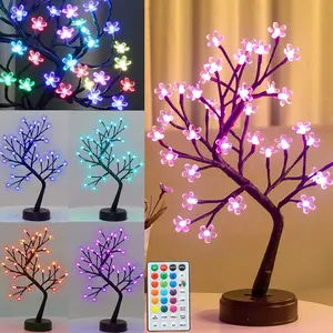 RGB Cherry Blossom Tree Light with Remote 16 Color-Changing LED Artificial Flower Bonsai Tree, Pink Table Top Lamp Home Lit Tree Valentine's Day Christmas Decoration 36 LED, Brown Branch