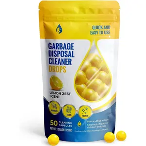 Garbage Disposal Cleaner and Deodorizer Drops- [[50-Count]] Lemon Zest Scented Kitchen Sink Freshener Pods & Drain Odor Eliminator Disposer Care Balls