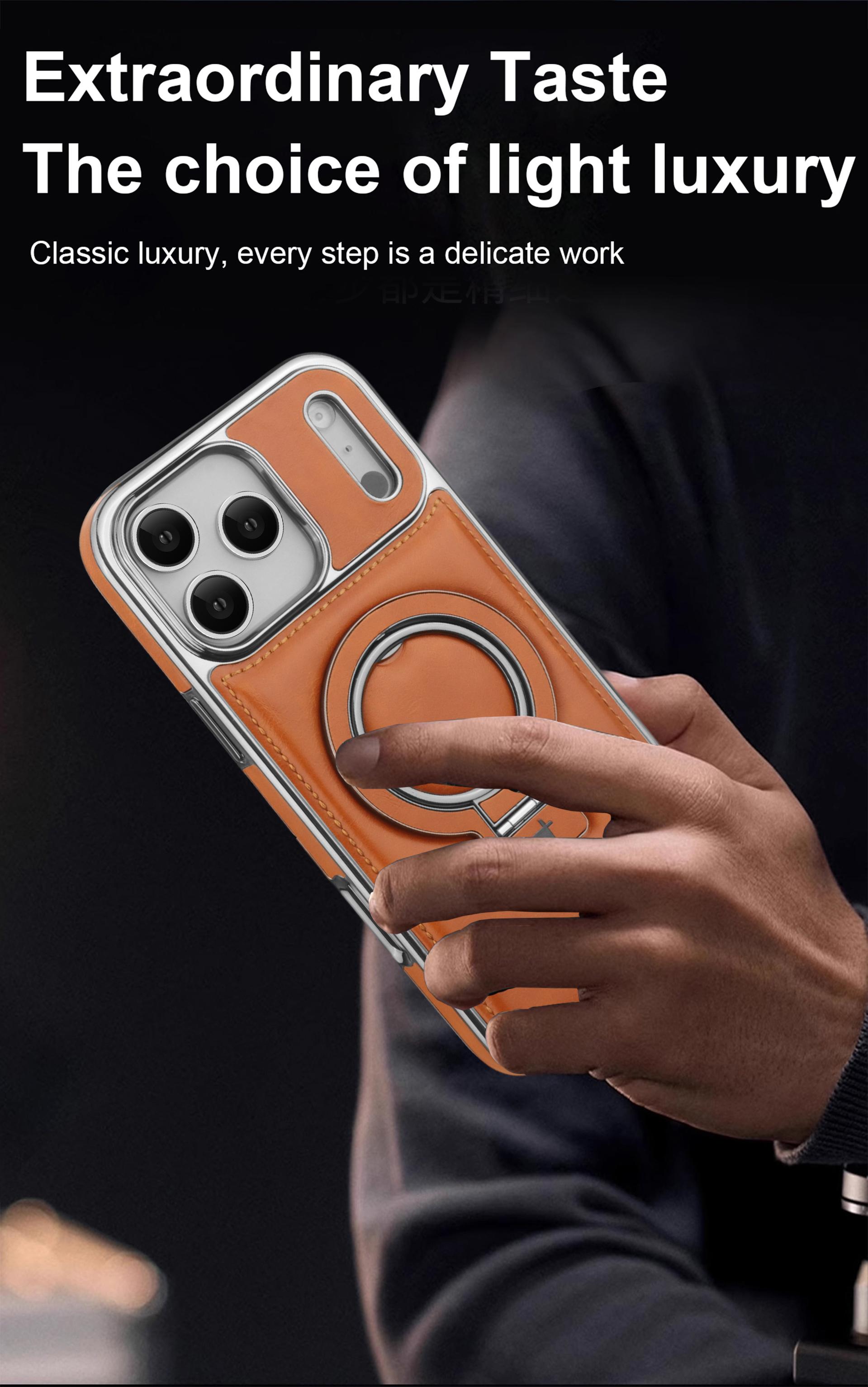 For iPhone 17ProMax Rotating Magnetic Stand Phone Case, High-end Plain Leather Texture iPhone16/iphone15Plus Light Luxury Business, Full Shockproof iphone14/iphone13/iphone12Pro Advanced Sense Protective Case for Men and Women