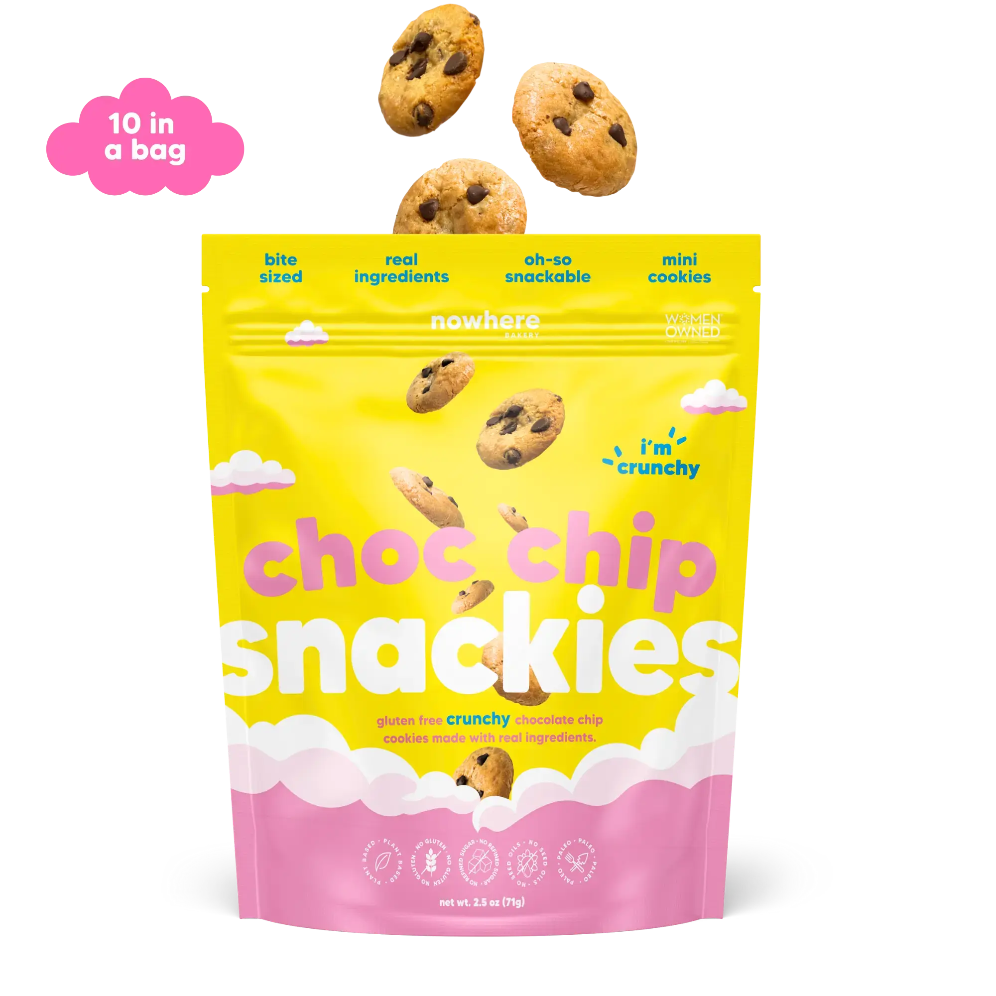 Nowhere Bakery - Gluten-Free Chocolate Chip Mini Cookies, Snackable Biscuits, Chocolate Chip Cookies, Biscuit
