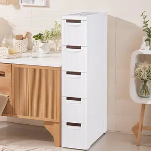 VECELO 3/4/5 Drawers Slim Bathroom Storage Cabinet Dresser, Narrow Plastic Rolling Cart Organizer with Drawers, for Small Spaces, Kitchen, Laundry, Office, Bedroom