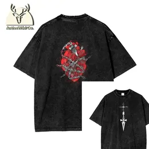 Hot Anime Hunter x Hunter Kurapika Printing T Shirt Men Retro Washed Tshirts Casual Cotton T-shirt Harajuku Male Cotton Tops