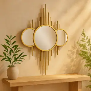 CosmoLiving by Cosmopolitan Geometric Gold Metal Room Wall Mirror