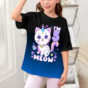Birthday girl 5 years old, cat, unicorn, 5th birthday T-Shirt