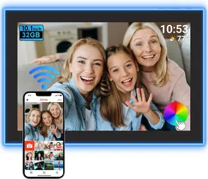 FRAMEO 10.1 Inch Neon Light WiFi Digital Photo Frame, HD IPS LCD Touch Screen, Auto-Rotate, 32GB Storage, Support USB Drive/SD Card Extend Storage