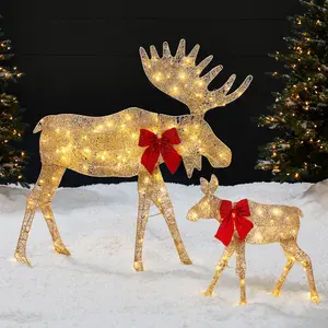 Best Choice Products 4ft 2-Piece Lighted 2D Christmas Moose Set Outdoor Décor w/ 125 LED Lights, Stakes