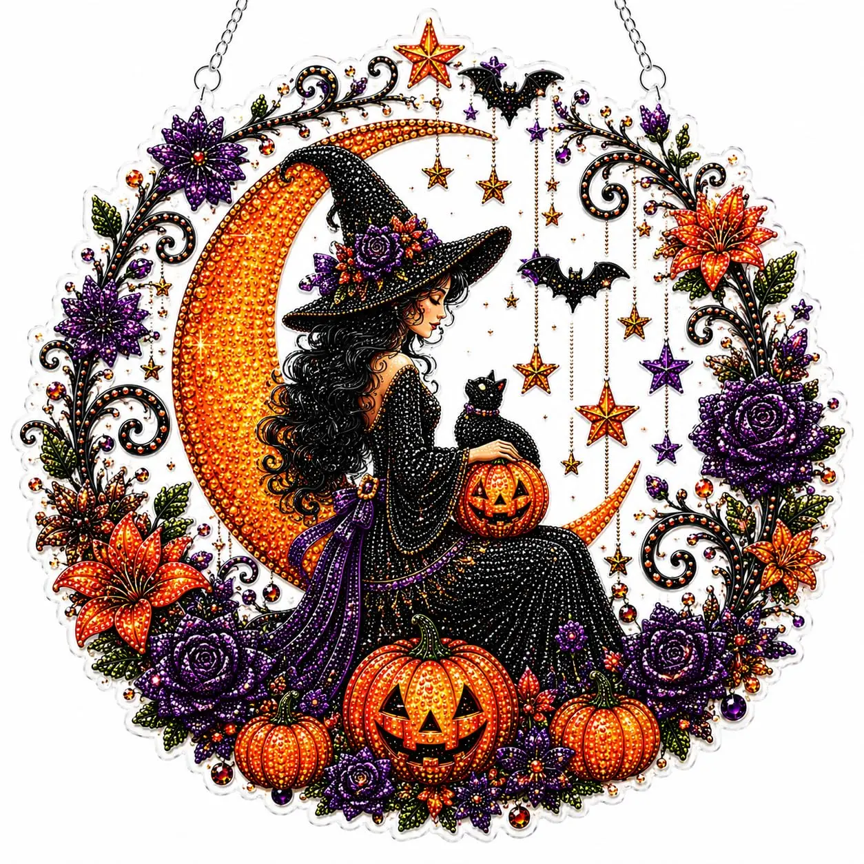 Halloween Diamond Painting/Bead Art DIY Kit (Ghost Theme) – Transform tiny beads into magical art that is both spooky and cute; create a wall piece for autumn home décor; a perfect seasonal party gift for beginners – DIY Diamond Painting
