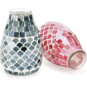 2 Pack Small Vases, Flower Vase 5 Inch Decorative Bud Vase Pink&Dusty Blue Vase for Tiny Stems, Bouquets Flower Arrangement, Centerpiece, Shelf, Home