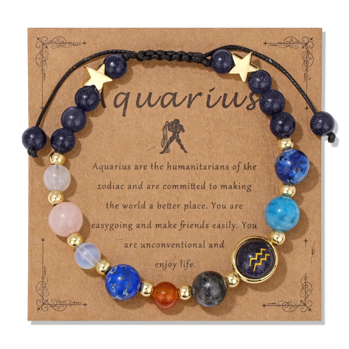 Women's Zodiac Energy 7 Chakra Stone Bracelets - Star Sign Design (Aries, Capricorn, Sagittarius, Gemini, Aquarius, Cancer), Adjustable Fit, Casual All-Season Style, Balance & Wealth Amulet, Matching Heart Charm Bracelet, Star Signs, Chakra Blend, Unisex,