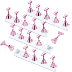 4 Sets Pink Nail Stand for Press on Nails Display, Magnetic 1 Nails Holder for Painting Nails Practices, Beginner Acrylic Nail Art Kit Accessories, Nail Salon Equipment and Decor