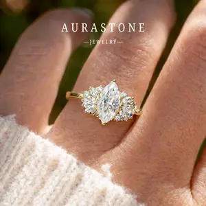 【#68 MKZ】Moissanite S925 sterling silver 1 CT marquise-cut ring, simple women's engagement/proposal ring