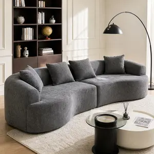 ARCH Curved Boneless Modular Sectional Sofa 106'' Grey Chenille Couch with High-Density Foam and Spring Support, 4-Seat Medium-Firm Sleeper for Living Room Bedroom Apartment Lounge, Multiple Color Options, Grey/White Color Options