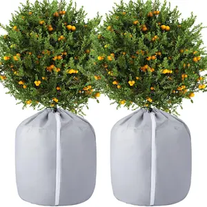 2 Pack  Winter Protection Pot - 27.6" x 25.6" Flower Pot Protection Bag - Anti-Frost Winter Pot  Cover with Drawstring and Zipper for Winter Outdoor Fruit Trees Potted  Shrubs