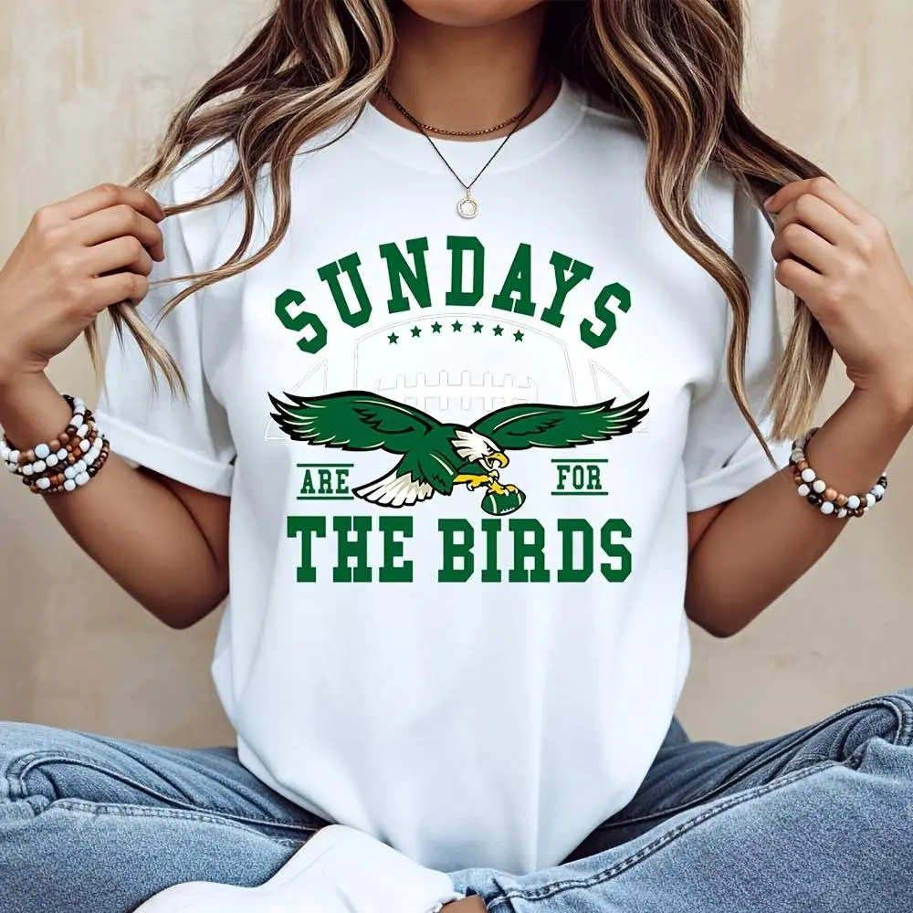 Sundays Are For The Birds Eagle Graphic Print T-Shirt, Philadelphia Football Fan Game Day Apparel, Casual Weekend Sports Watching Outfit