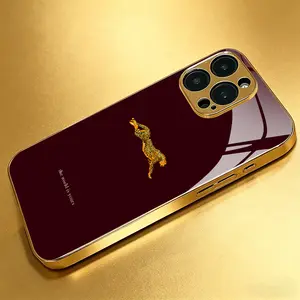 Leaping cheetah pattern design phone case for Samsung Galaxy A50/Galaxy A51/Galaxy A52/Galaxy A53 5G/Galaxy A54 5G/Galaxy A55 5G/Galaxy A56 5G/Galaxy A71/Galaxy A72/Galaxy A73 5G Light luxury gold glass texture phone case