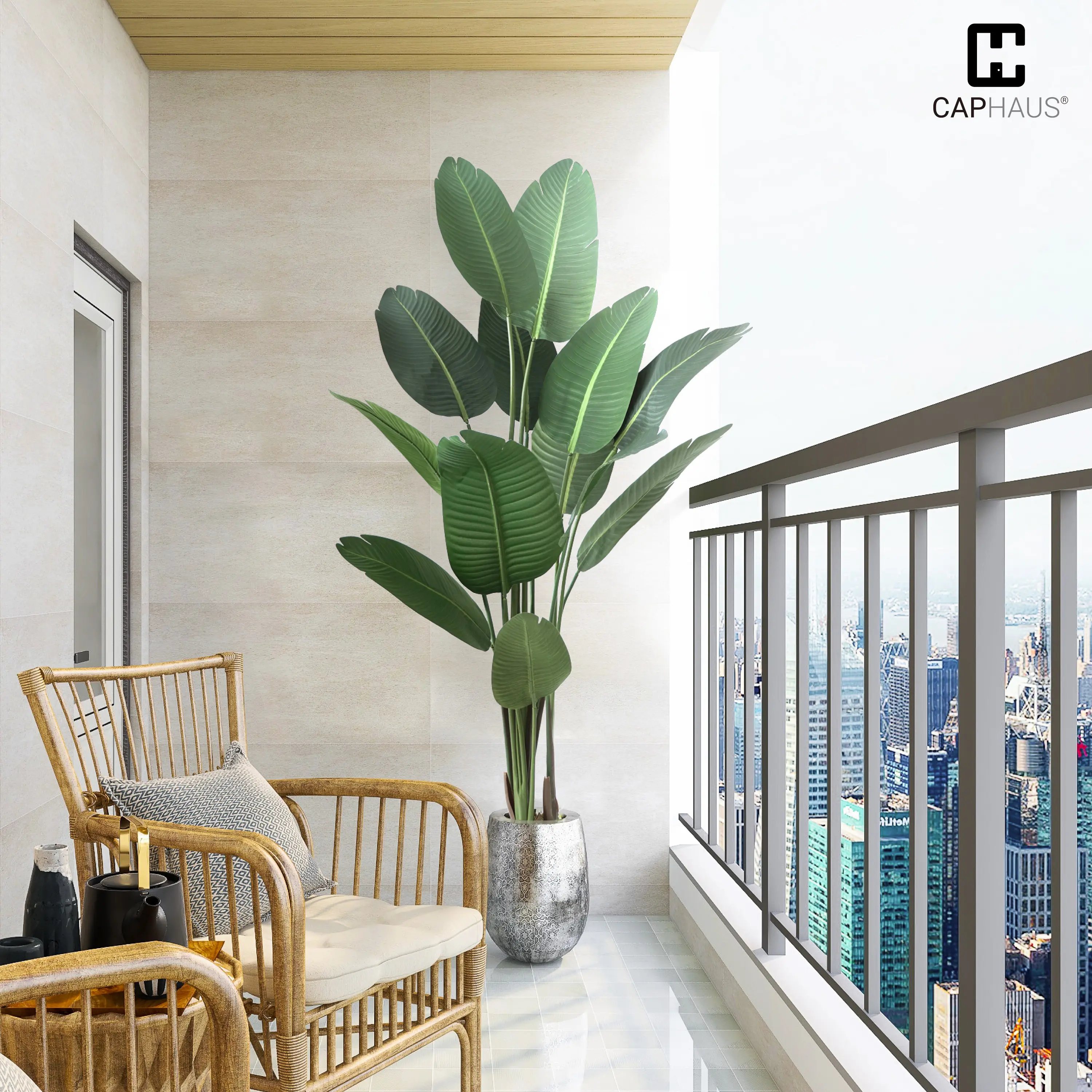 CAPHAUS Artificial Bird of Paradise, Premium UV Resistant Lifelike Fake Plant in Pot with Dried Moss for Office, Indoor/Outdoor Use & Tropical Home Décor, Available Size in 4 ft., 5 ft., 6 ft. & 7 ft.